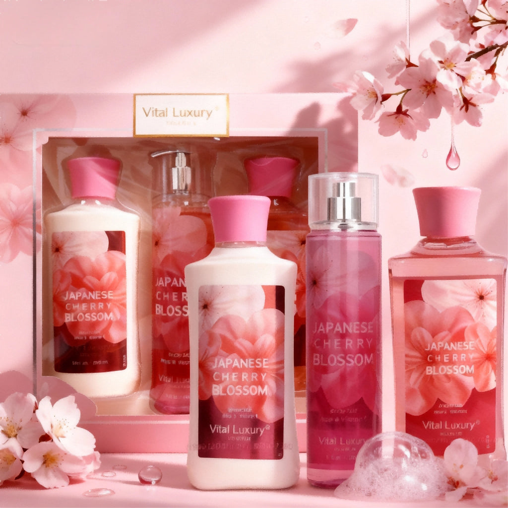 3pcs Set - Sakura Fragrance Shower Gel Set, Japanese Cherry Blossom 10 Fl.oz Shower Gel, 10 Fl.oz Body Lotion, 8 Fl. Oz Body Mist, A Three - piece Bath And Body Care Gift Set - Maison Elène