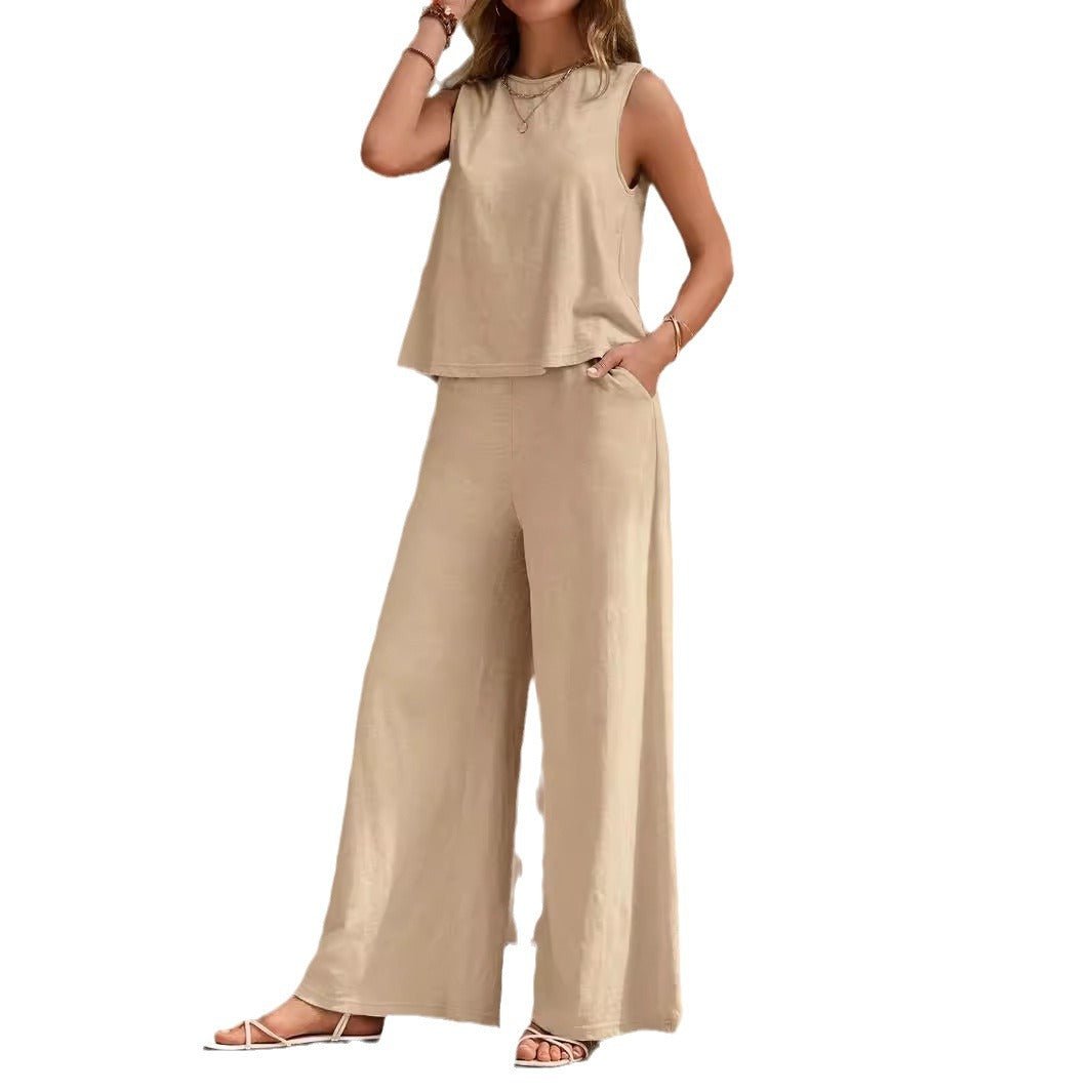 Solid Color Casual Loose Pants Sets For Women Elegant Spring Summer Women's Two Pieces Suit Full Trouser Set Female Outfit Clothes - GlucklichgoodsLLC