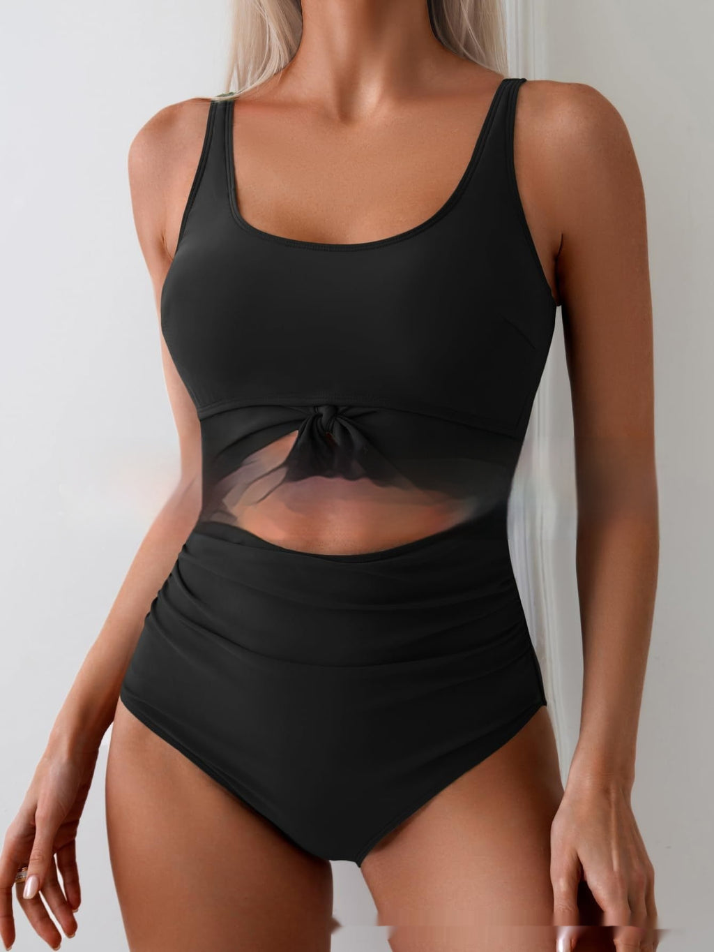 One - piece Female Stitching Contrast Color Strap Covered Belly Swimsuit - Maison Elène