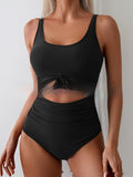 One - piece Female Stitching Contrast Color Strap Covered Belly Swimsuit - Maison Elène
