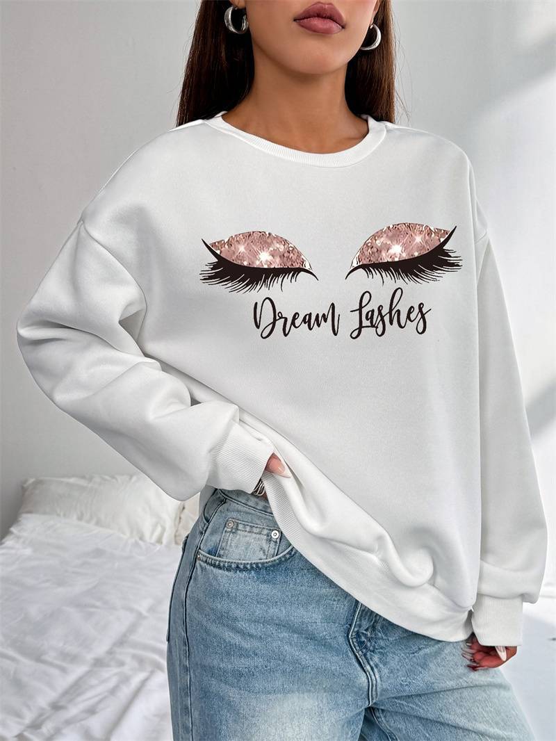 Women's Top Dream Lashes Sparkle Sweatshirt - Premium Oversized White Crewneck Graphic Pullover for Women only for US - Maison Elène