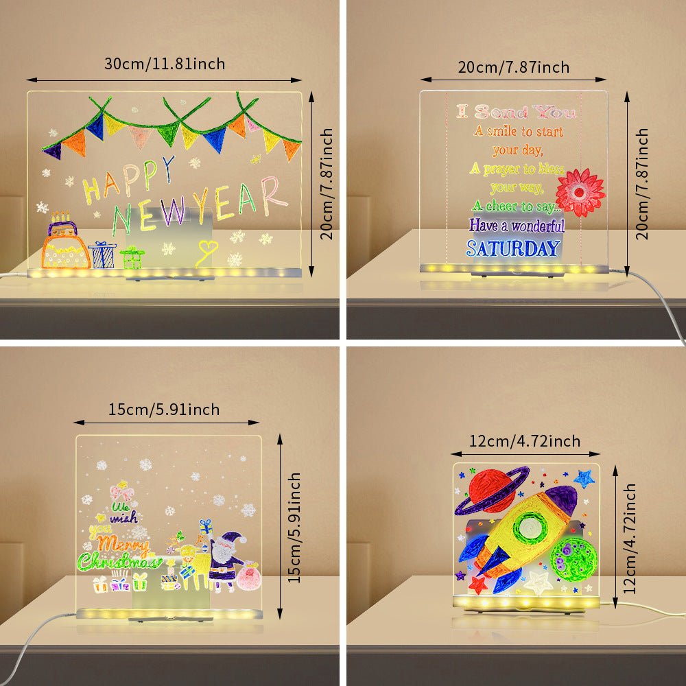 LED Acrylic Drawing Board DIY Erasable Luminous Writing Boards With Stand USB Plug Message Board With NightLight - GlucklichgoodsLLC