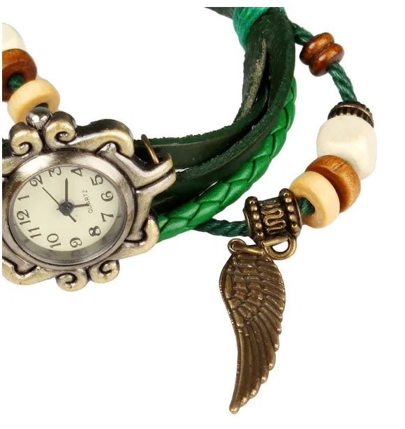 Beautiful Bohemian Style Retro Handmade Leather Angel Wing Women's Watches - Maison Elène