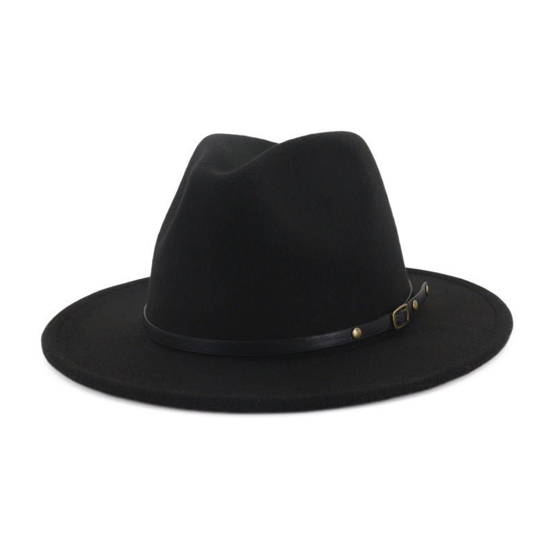 European And American Popular Woolen Top Color Matching Flat Brim Fedora Jazz Hat - Maison Elène