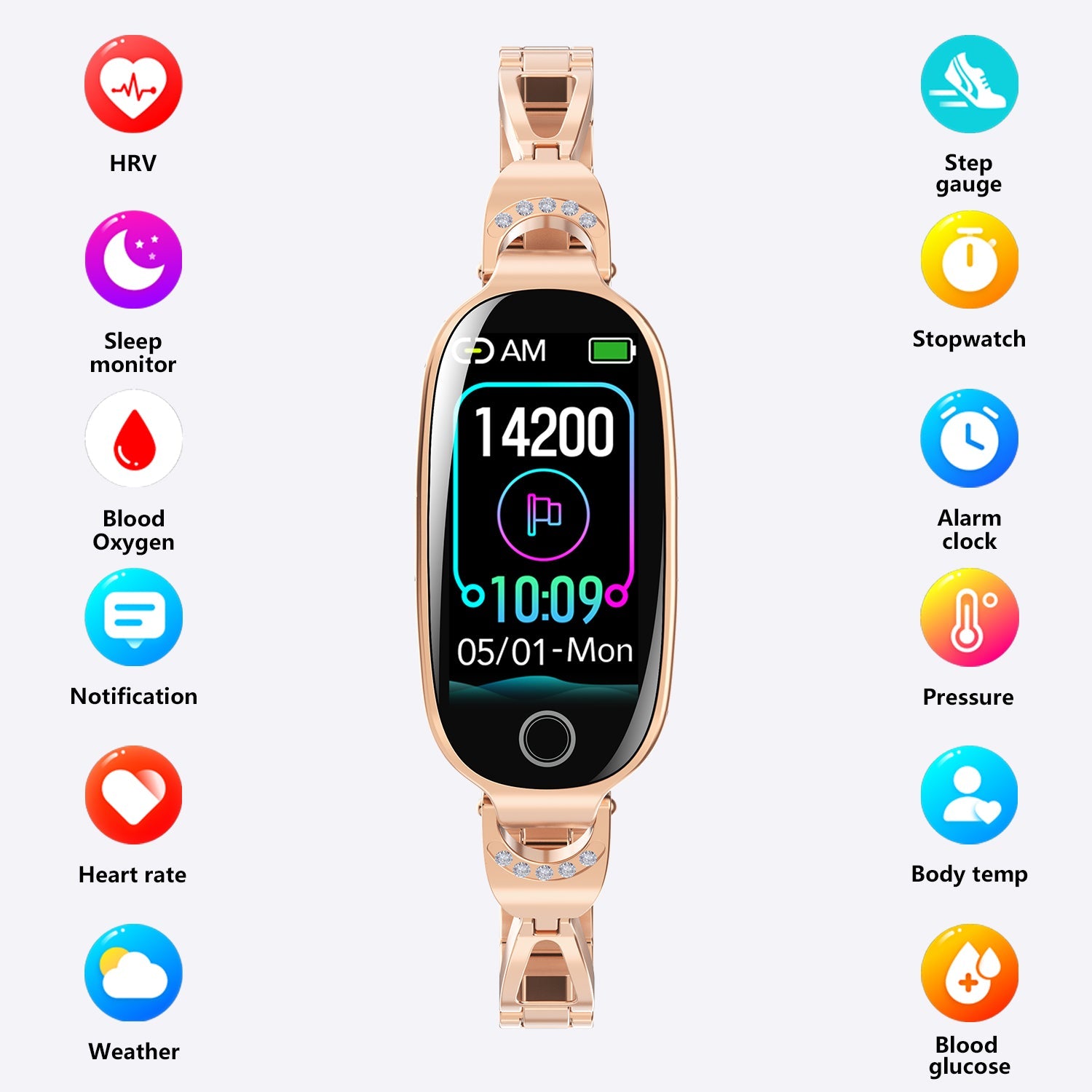 Gold Smartwatch For Women Compatible For Android& IOS,Bling Smart Bracelet With Female Menstrual Cycle Heart Rate Blood Pressure Remote Photography Waterproof Pedometer - Maison Elène
