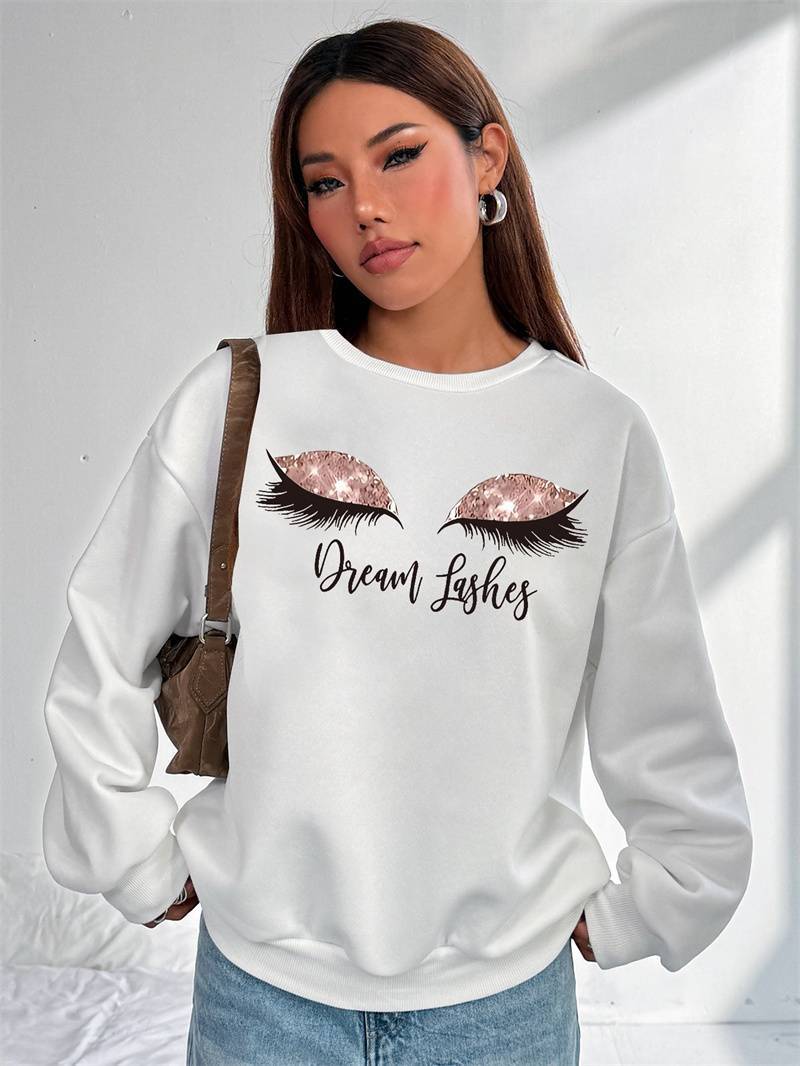 Women's Top Dream Lashes Sparkle Sweatshirt - Premium Oversized White Crewneck Graphic Pullover for Women only for US - Maison Elène