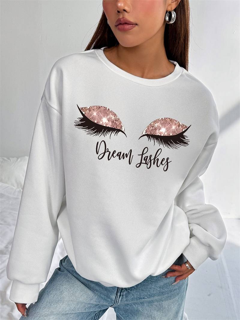 Women's Top Dream Lashes Sparkle Sweatshirt - Premium Oversized White Crewneck Graphic Pullover for Women only for US - Maison Elène