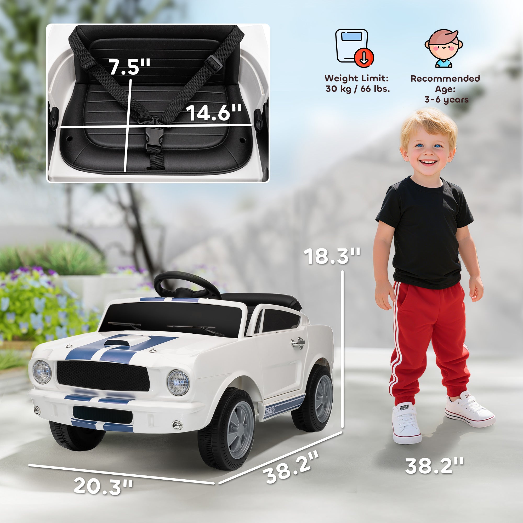 Ride On Car With Remote Control, Adjustable Speed, MP3, Smooth Start, LED Lights, White - Maison Elène