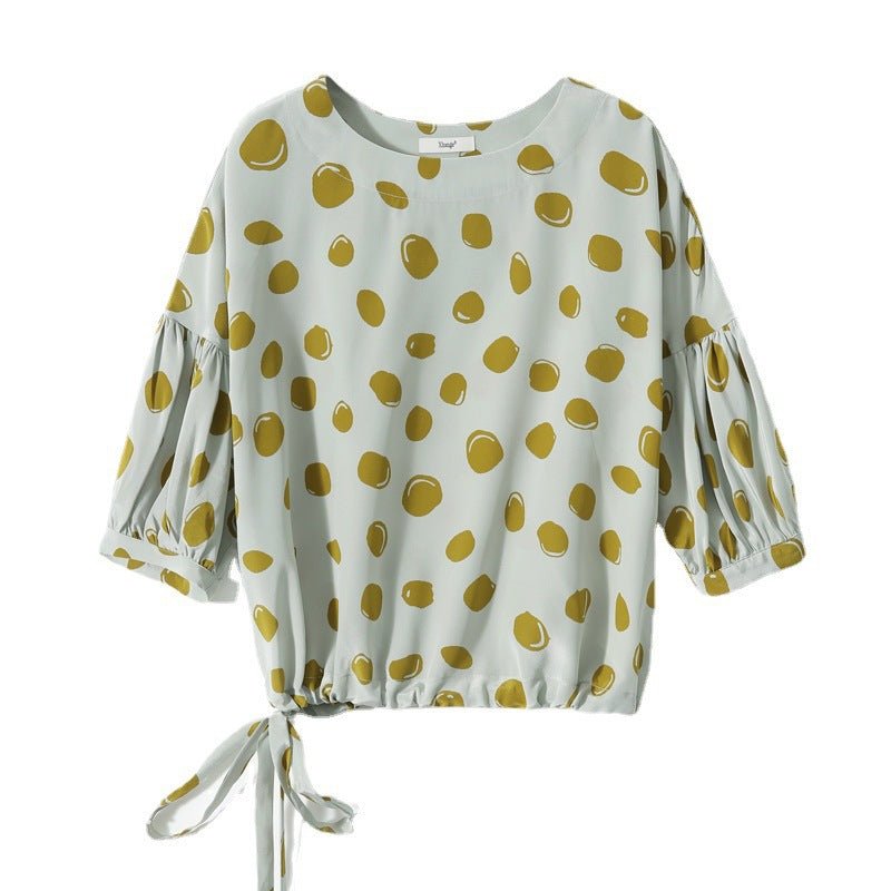 Elegant Retro Romantic Bubble Print Lantern Sleeve Shirt Top - Maison Elène