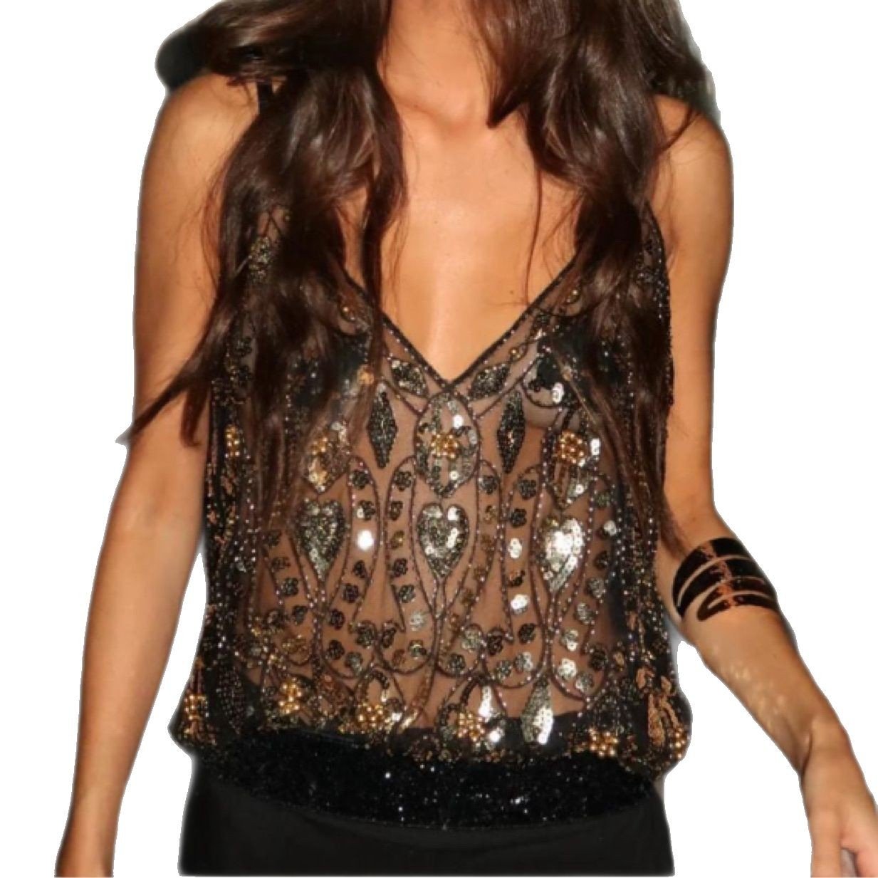Sequin Bead Sling Basic Vest Women's Western Style Elegant - Maison Elène