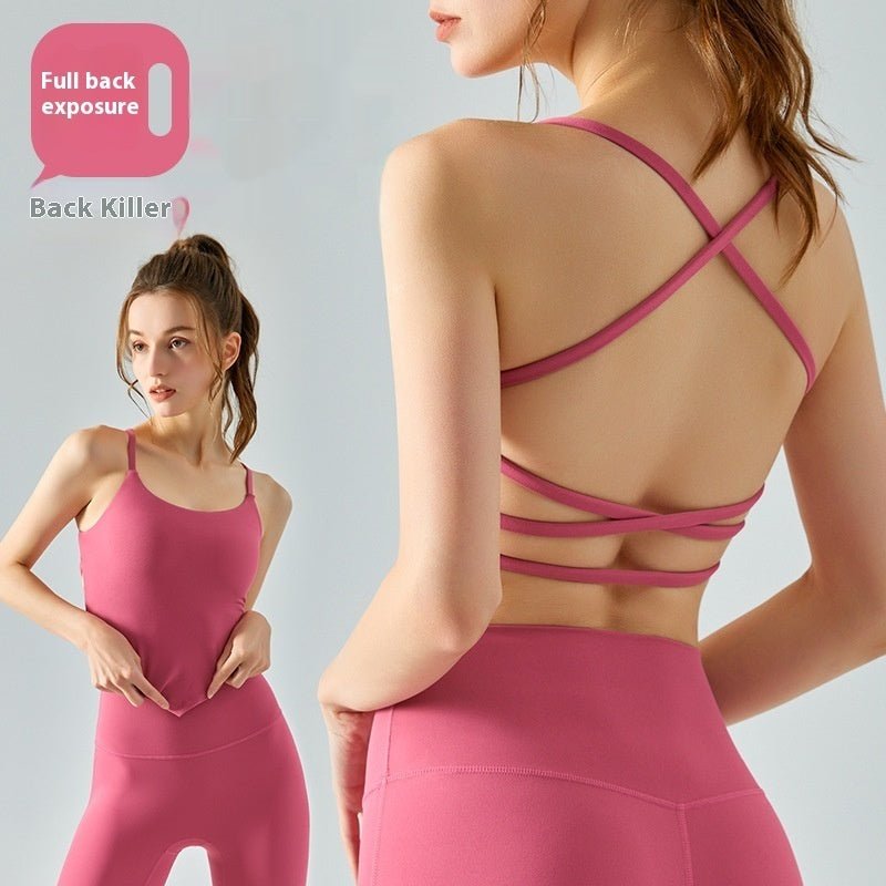 Nude Feel Slim Yoga Vest Semi - fixed One - piece Cup Beauty Back Sling - GlucklichgoodsLLC