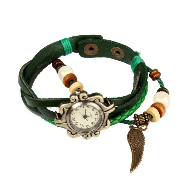 Beautiful Bohemian Style Retro Handmade Leather Angel Wing Women's Watches - Maison Elène