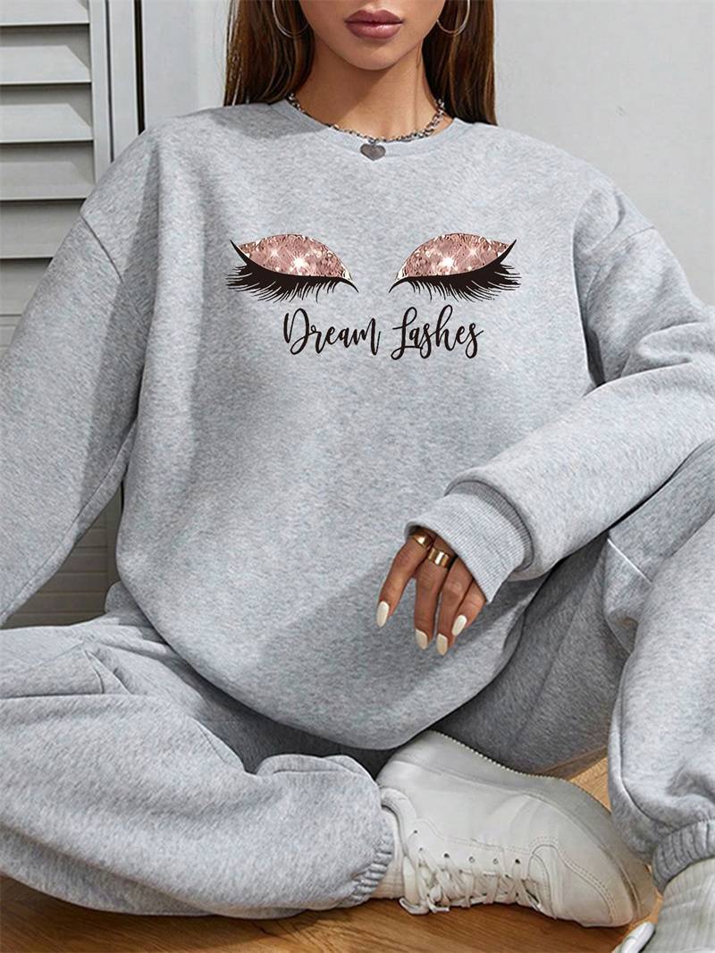 Women's Top Dream Lashes Sparkle Sweatshirt - Premium Oversized White Crewneck Graphic Pullover for Women only for US - Maison Elène