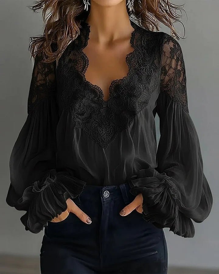 Ins Puff - sleeved Blouse Fashion Elegant Ruffle Pleated Long - sleeved Top Womens Clothing - Maison Elène