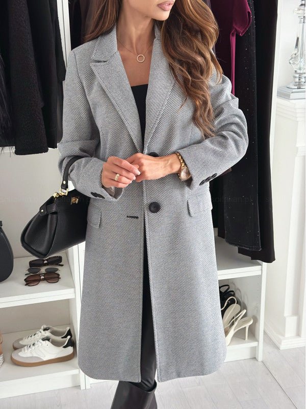 Lapel Single - breasted Wool Coat Winter Long Sleeve Solid Color Long Jacket Women Clothing - Maison Elène