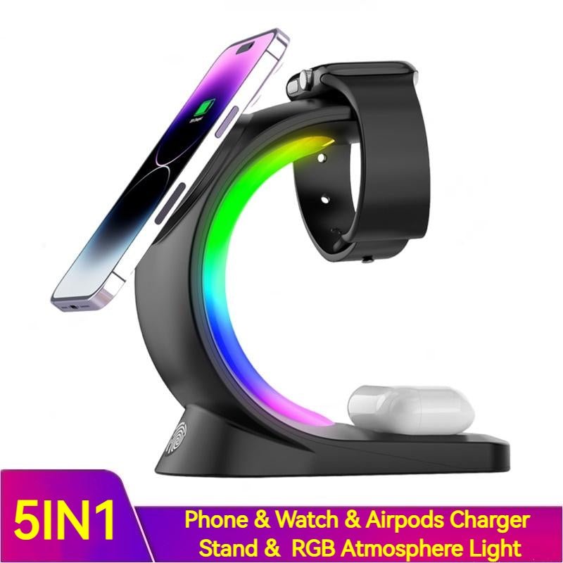 4 In 1 Magnetic Wireless Charger Fast Charging For Smart Phone Atmosphere Light Charging Station For Airpods Pro I - phone Watch - GlucklichgoodsLLC