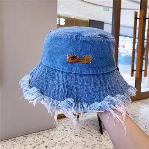 Jean Fisherman Hat Women's Spring And Summer Thin Washed Old Frayed Edge Bucket Hat Outdoor - Maison Elène