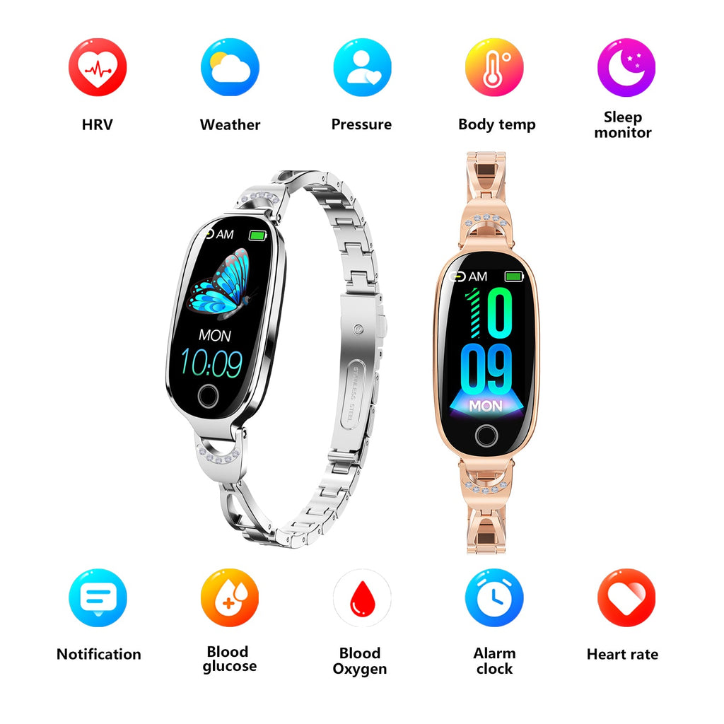 Gold Smartwatch For Women Compatible For Android& IOS,Bling Smart Bracelet With Female Menstrual Cycle Heart Rate Blood Pressure Remote Photography Waterproof Pedometer - Maison Elène