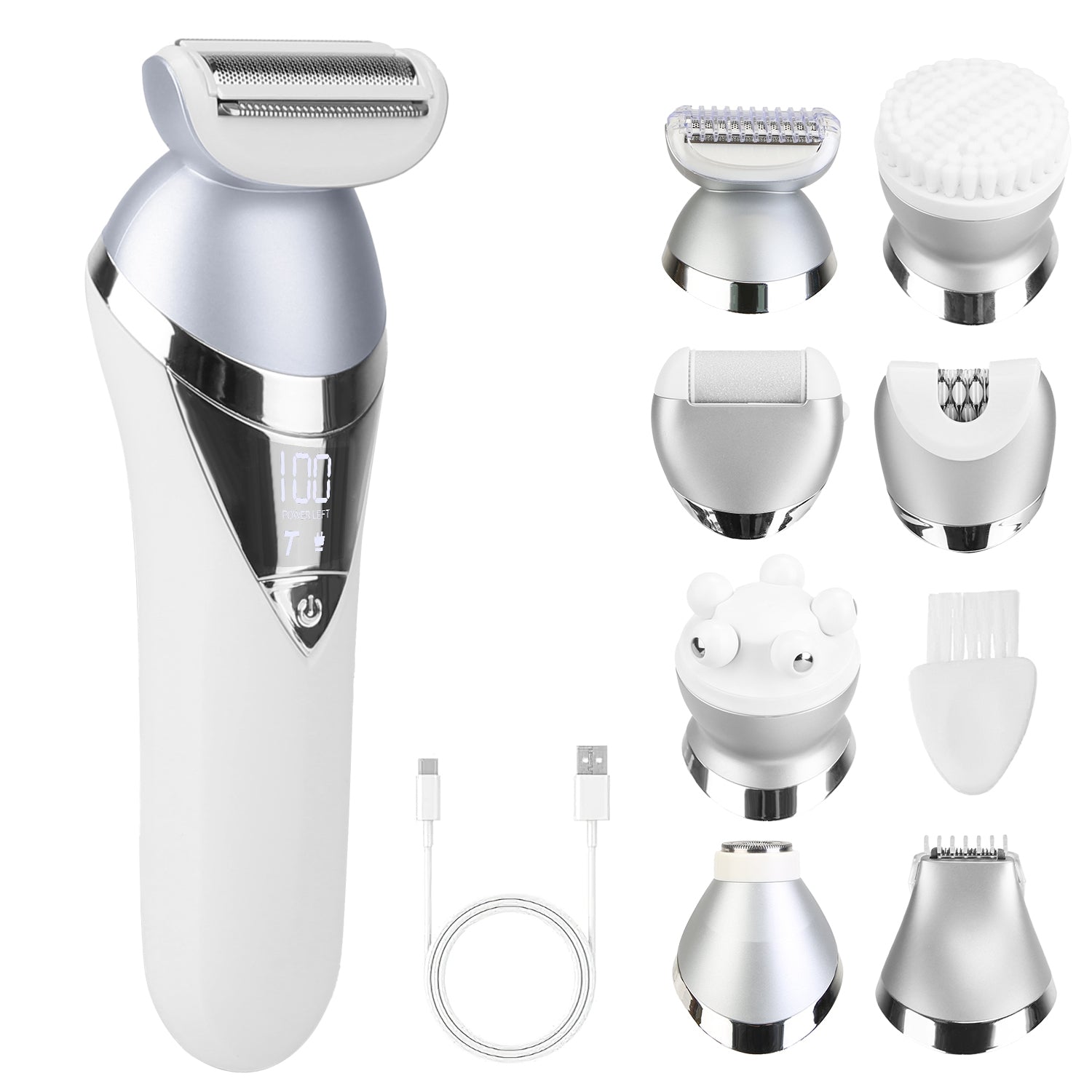 7 In 1 Electric Razor For Women Lady Hair Removal Epilators For Leg Face Arm Bikini Armpit Public Hairs IPX6 Wet And Dry Use Cordless Rechargeable Whole Body Trimmer And Shaver Kit - GlucklichgoodsLLC