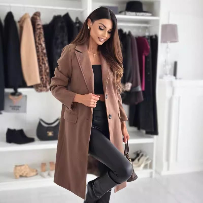 Lapel Single - breasted Wool Coat Winter Long Sleeve Solid Color Long Jacket Women Clothing - Maison Elène