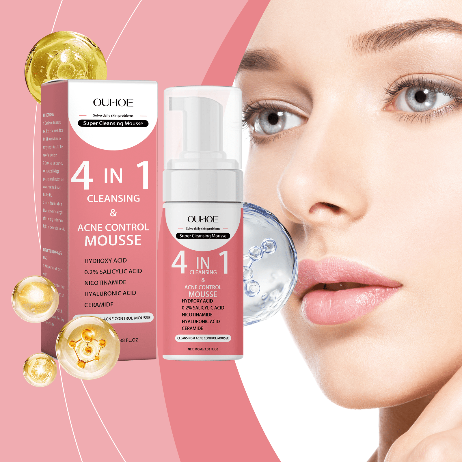 OUHOE Salicylic Acid Foam Cleanser Gentle Moisturizing Oil Control Facial Skin Cleansing Delicate Pore Cleanser - GlucklichgoodsLLC