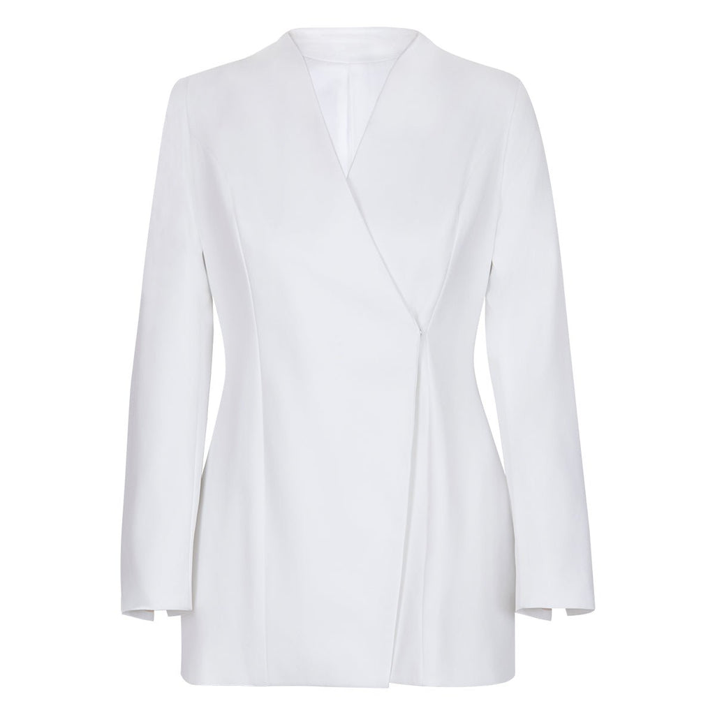 White Structured Hourglass Blazer Dress - Sculpted Waist Tailored Blazer for Women - Maison Elène
