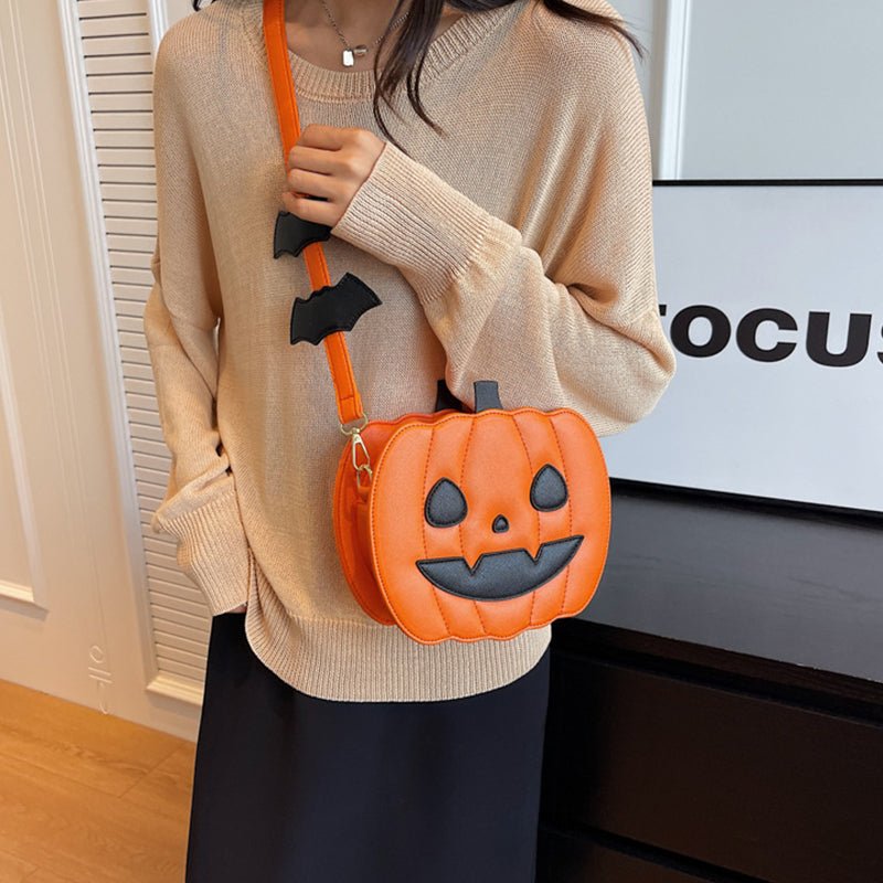 Halloween Bags Funny Pumpkin Cartoon Shoulder Crossbody Bag With Bat Personalized Creative Female Bag - Maison Elène