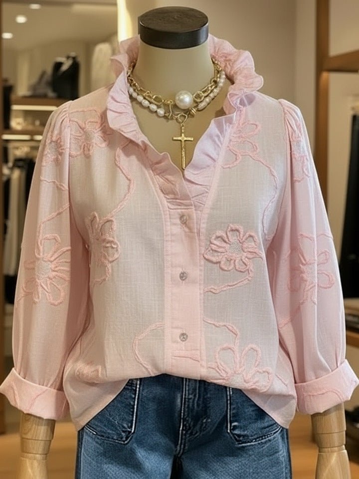 Lace - embroidered Cotton - linen Sweet Blouse - Maison Elène