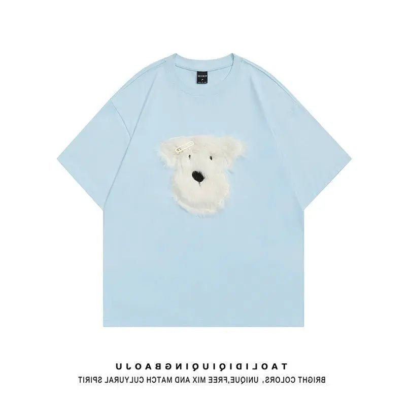 Cotton Plush Puppy Embroidered Short Sleeve - Maison Elène