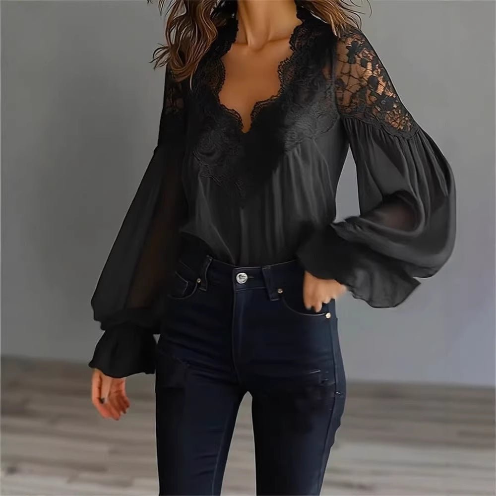 Ins Puff - sleeved Blouse Fashion Elegant Ruffle Pleated Long - sleeved Top Womens Clothing - Maison Elène