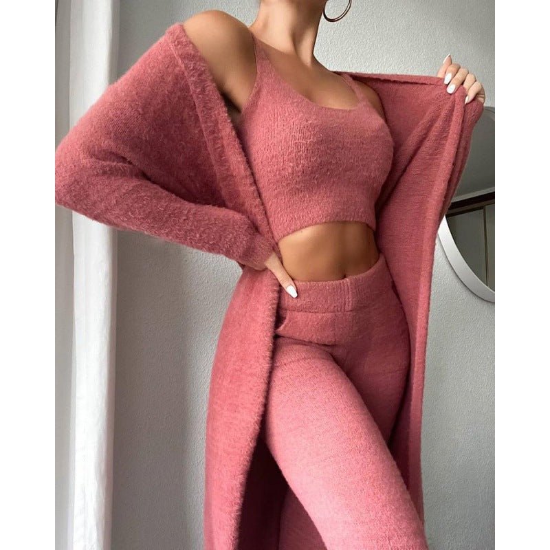 Cozy Pajama Set, 3 Piece Lounge Set, Cute Loungewear, Warm Suit Sets, Matching Set, Lounge Set, 3 Piece Pant Sets, Women Winter Dress - Maison Elène