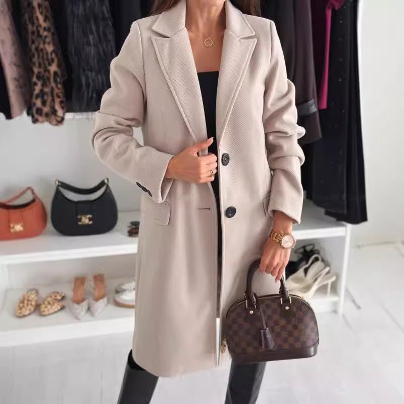 Lapel Single - breasted Wool Coat Winter Long Sleeve Solid Color Long Jacket Women Clothing - Maison Elène