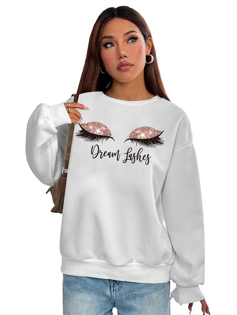 Women's Top Dream Lashes Sparkle Sweatshirt - Premium Oversized White Crewneck Graphic Pullover for Women only for US - Maison Elène