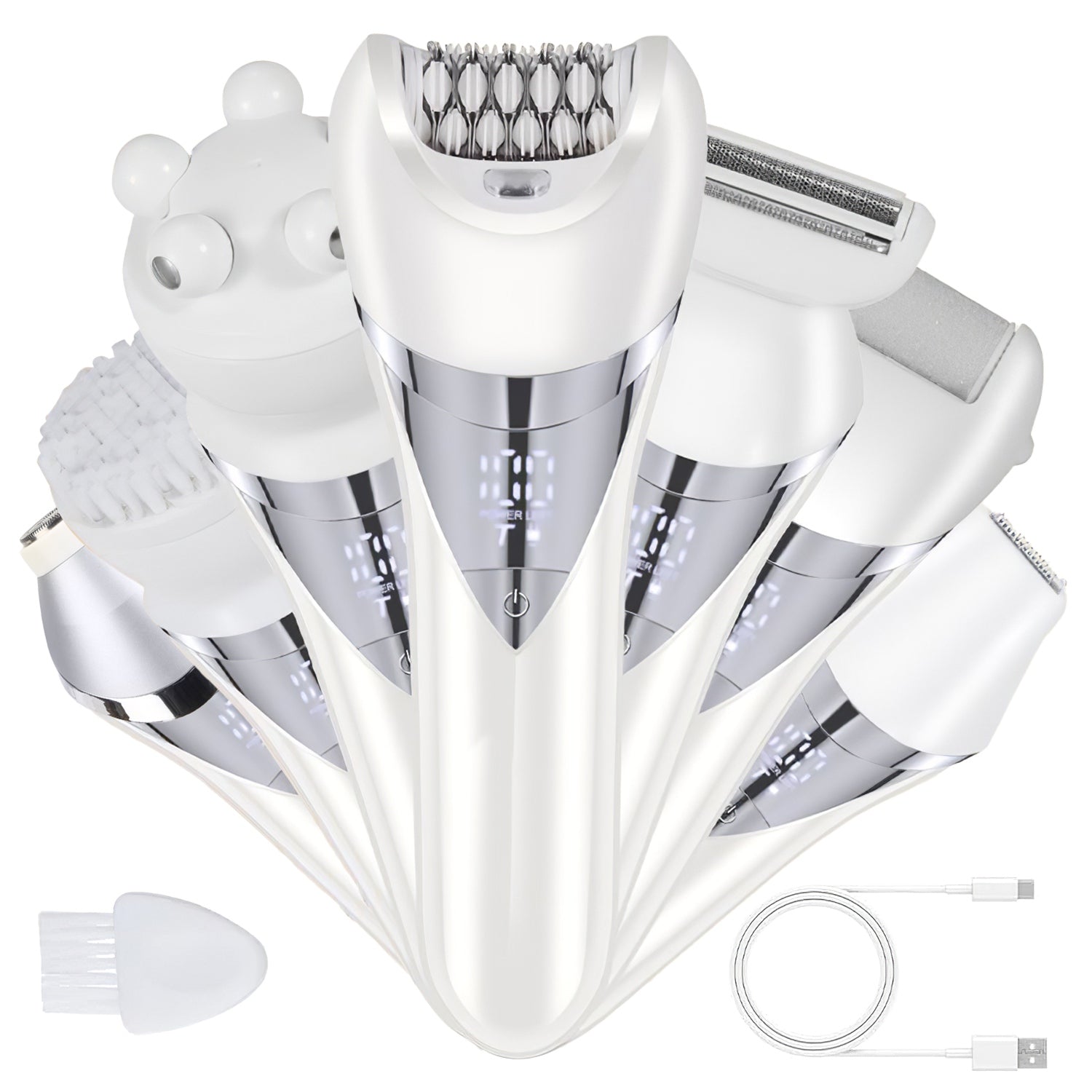 7 In 1 Electric Razor For Women Lady Hair Removal Epilators For Leg Face Arm Bikini Armpit Public Hairs IPX6 Wet And Dry Use Cordless Rechargeable Whole Body Trimmer And Shaver Kit - GlucklichgoodsLLC