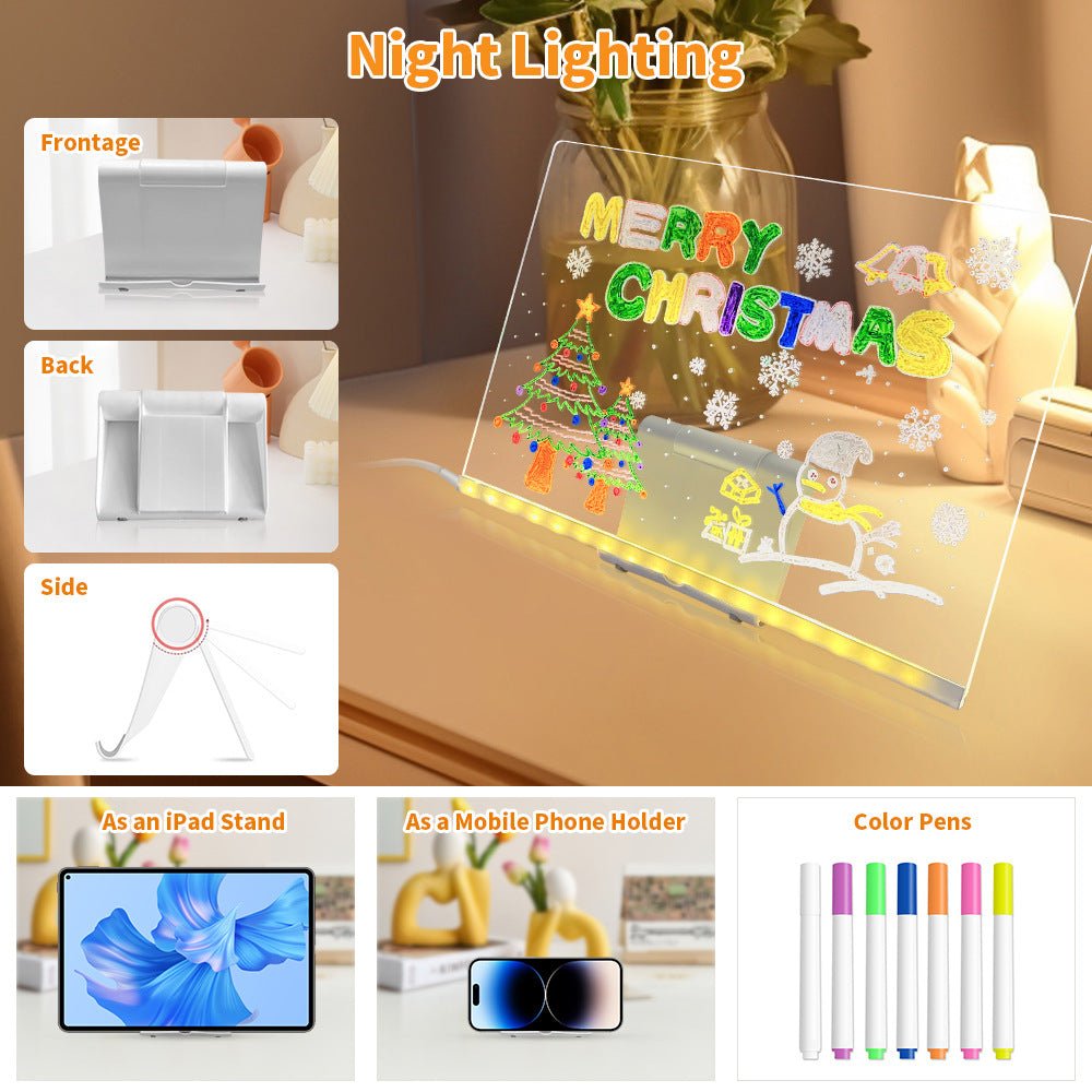 LED Acrylic Drawing Board DIY Erasable Luminous Writing Boards With Stand USB Plug Message Board With NightLight - GlucklichgoodsLLC