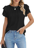 Summer Pleated Short Sleeve Round Neck Top Business Work Shirt - Maison Elène