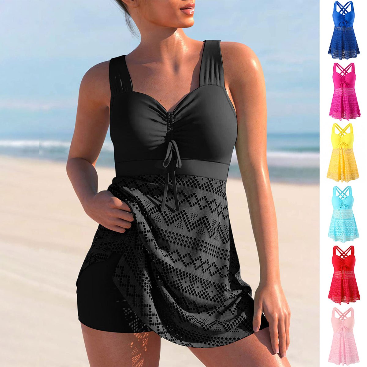 Korean Version Of Solid Color Lace One - piece Swimsuit - Maison Elène