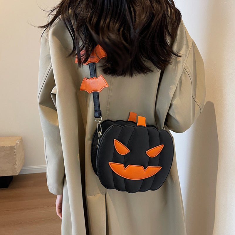 Halloween Bags Funny Pumpkin Cartoon Shoulder Crossbody Bag With Bat Personalized Creative Female Bag - Maison Elène