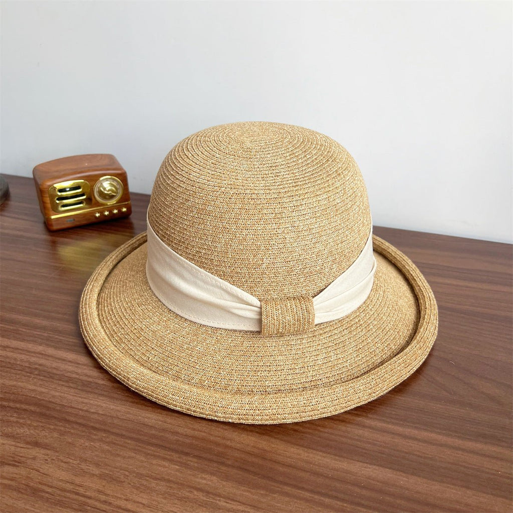 French Straw Sun Protection Bow Curling Temperament Straw Hat - Maison Elène