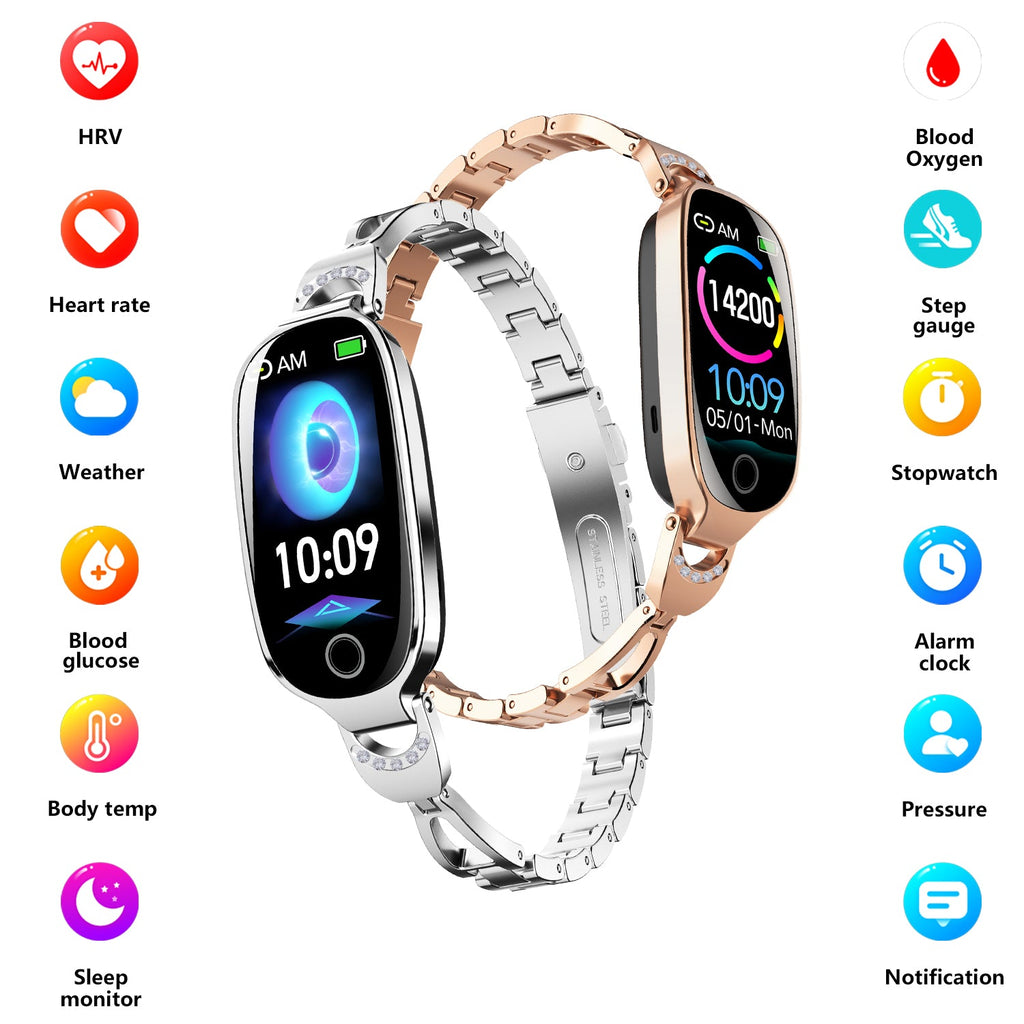 Gold Smartwatch For Women Compatible For Android& IOS,Bling Smart Bracelet With Female Menstrual Cycle Heart Rate Blood Pressure Remote Photography Waterproof Pedometer - Maison Elène