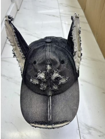 Waste Soil Wind Y2g Doberman Ear Baseball Cap Worn Looking Washed - out Denim - Maison Elène