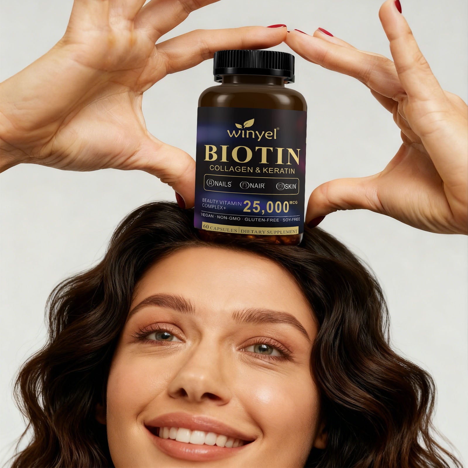 Biotin Collagen Hyaluronic Acid Keratin - Support Normal Hair Growth Cycle - Skin & Nails - 25000mcg Vitamins B1, B2, B3, B6 & B7 - For Women & Men 60 Capsules - Maison Elène