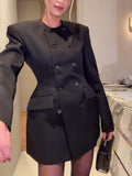 Black Sculpted Hourglass Blazer - Double - Breasted Tailored Power Jacket for Women - GlucklichgoodsLLC