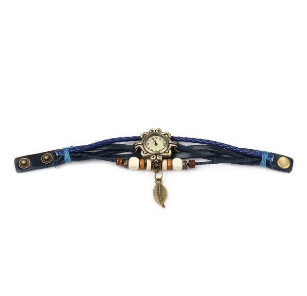 Beautiful Bohemian Style Retro Handmade Leather Tree Leaf Women's Watches Blue - GlucklichgoodsLLC