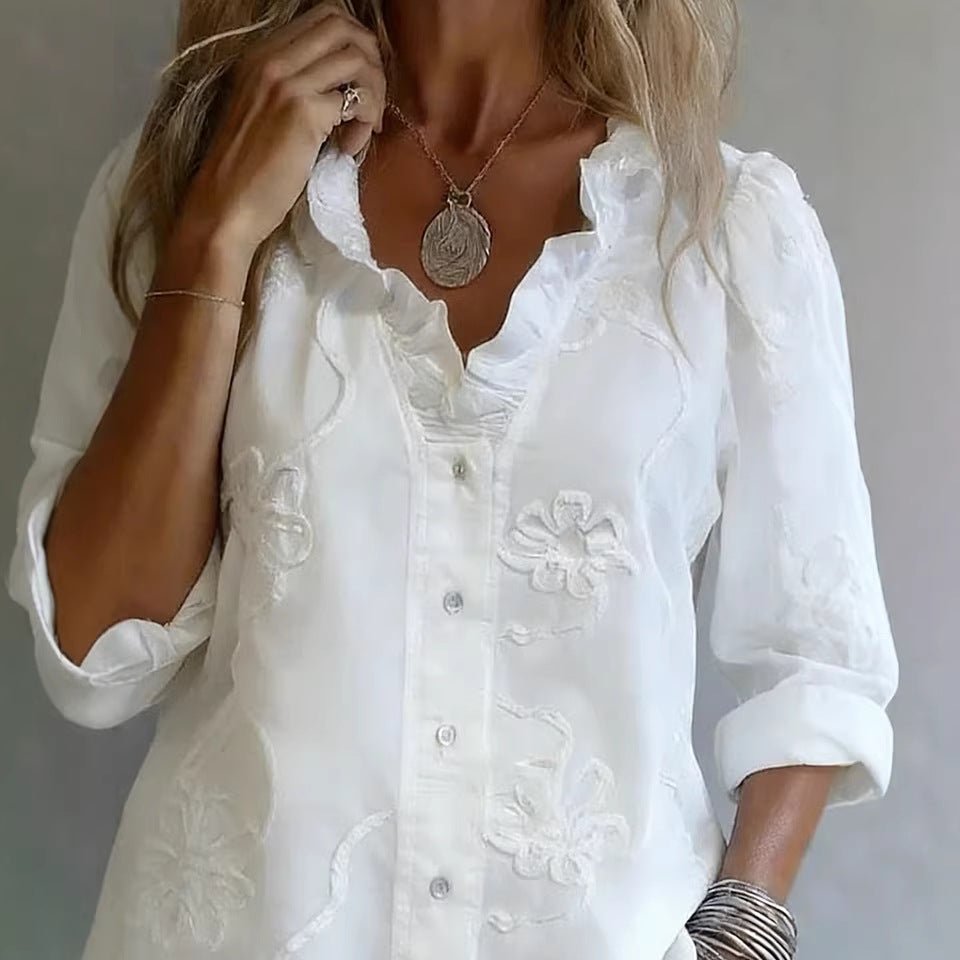Lace - embroidered Cotton - linen Sweet Blouse - Maison Elène