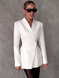 White Structured Hourglass Blazer Dress - Sculpted Waist Tailored Blazer for Women - Maison Elène