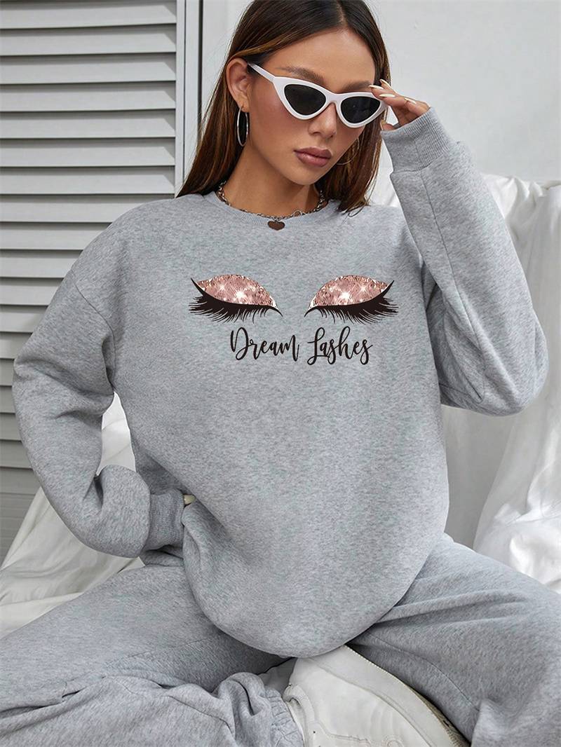 Women's Top Dream Lashes Sparkle Sweatshirt - Premium Oversized White Crewneck Graphic Pullover for Women only for US - Maison Elène