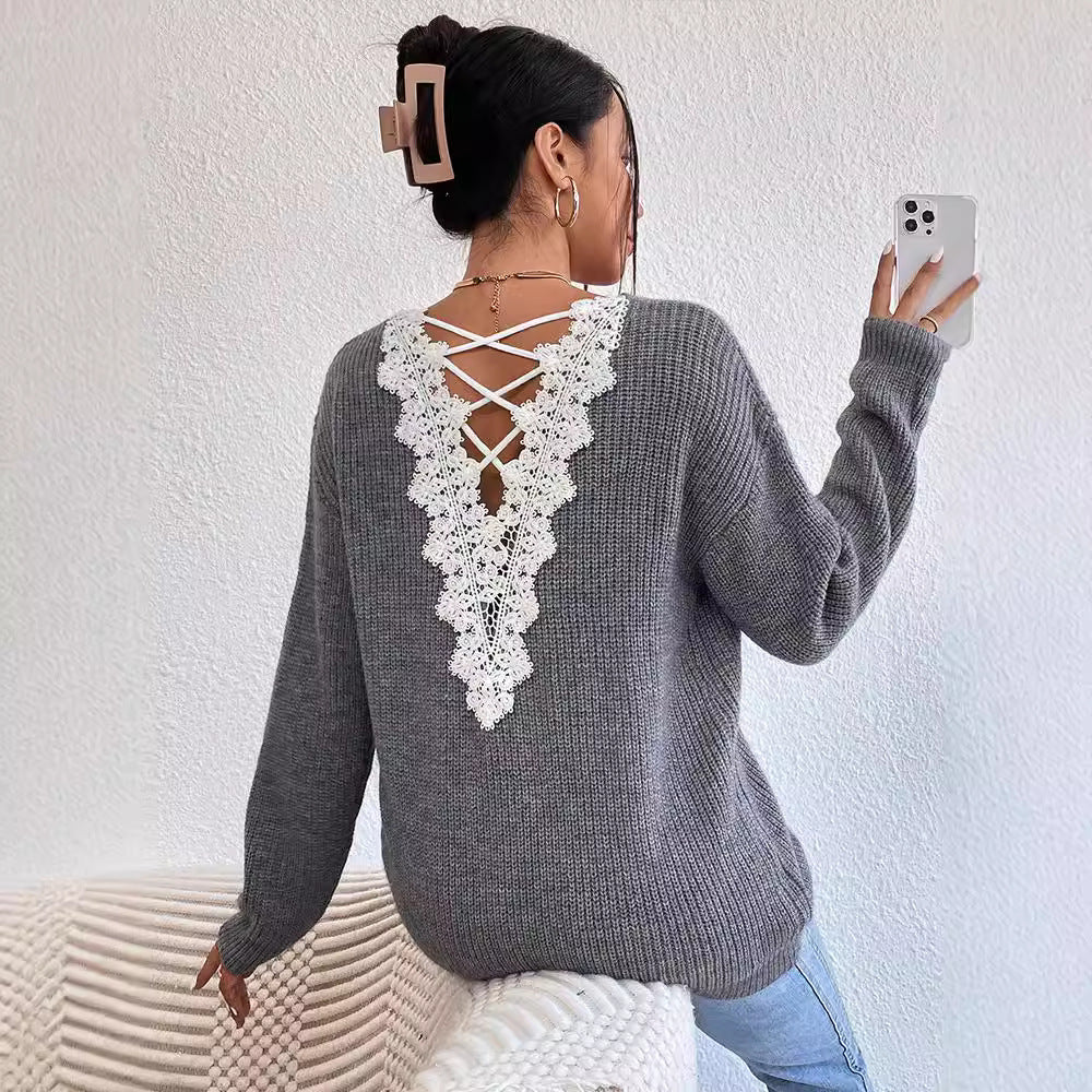 Y2k Clothes V - neck Sweater Ladies Winter Backless Streetwear Bandage Cashmere Sweater Women High Quality Fashion Clothes - Maison Elène