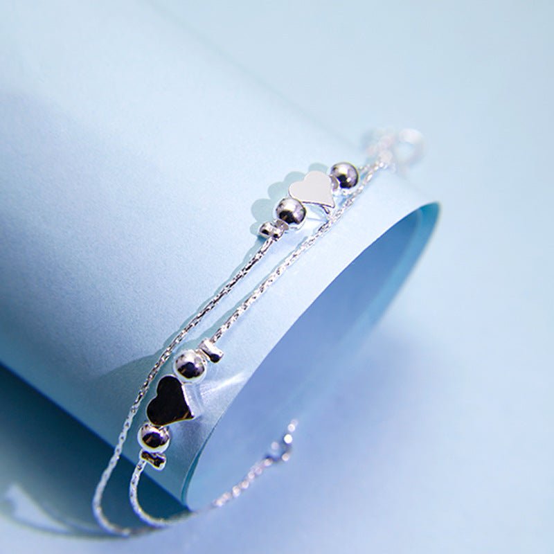 Korean Fashion Heart Bracelet Women's Double Layered Wear Light Bead Heart - shaped - Maison Elène