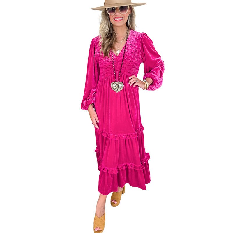 Solid Color Velvet Dress Women - Maison Elène